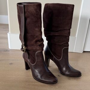 Nine West leather & suede dark brown Knee-High Boots - size 11M
